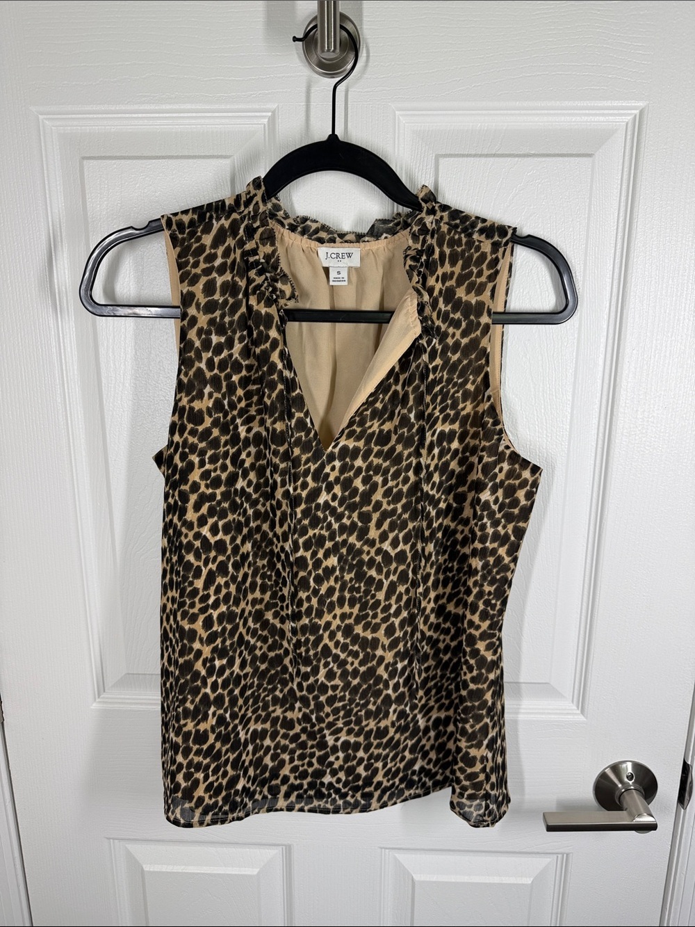 J Crew leopard print tie neck sheer lined blouse size small